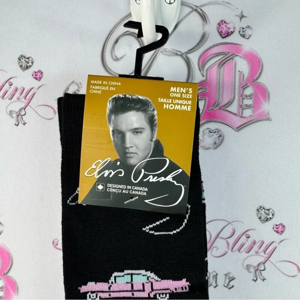Elvis Presley socks pink Cadillac car Black and Pink Men's Casual Socks NEW